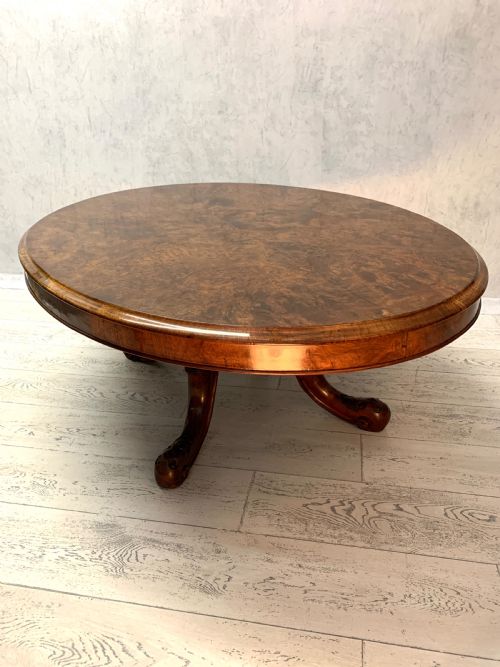 VICTORIAN BURR WALNUT OVAL COFFEE TABLE - ADDITIONAL PHOTO 5