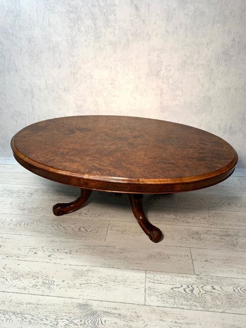 VICTORIAN BURR WALNUT OVAL COFFEE TABLE - ADDITIONAL PHOTO 6