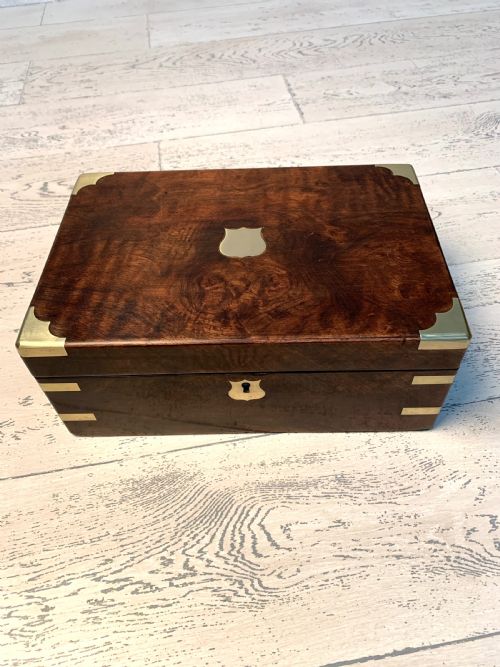 VICTORIAN BRASSBOUND BURR WALNUT WRITING SLOPE - ADDITIONAL PHOTO 1