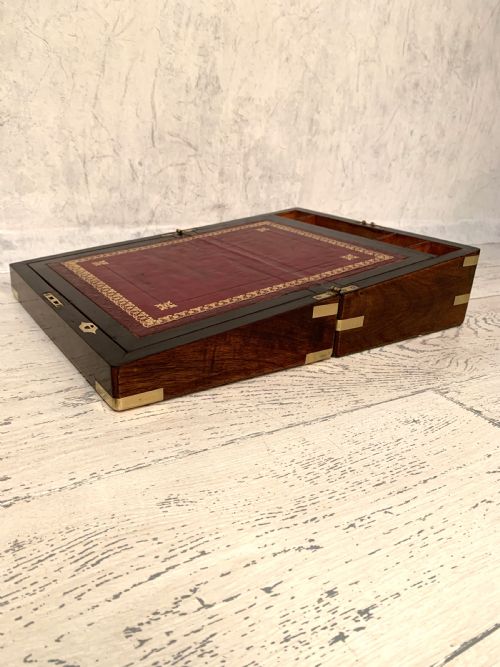 VICTORIAN BRASSBOUND BURR WALNUT WRITING SLOPE - ADDITIONAL PHOTO 4