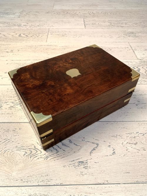 VICTORIAN BRASSBOUND BURR WALNUT WRITING SLOPE - ADDITIONAL PHOTO 5