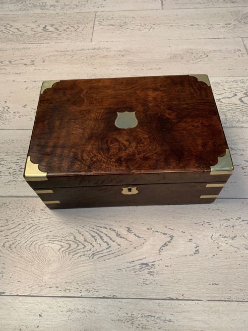 VICTORIAN BRASSBOUND BURR WALNUT WRITING SLOPE - ADDITIONAL PHOTO 6