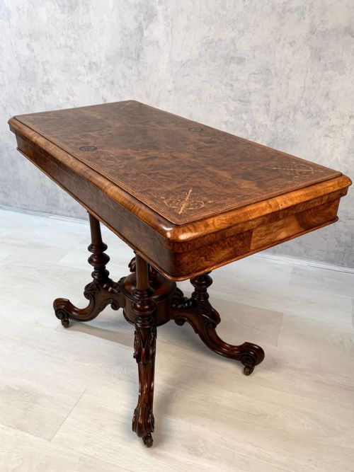 late victorian burr walnut card table - CATEGORY: ANTIQUE TABLES - DATED VICTORIAN