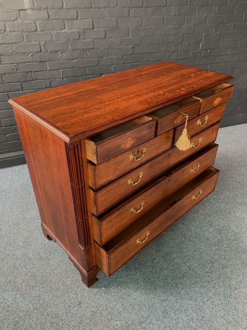 EIGHTEENTH CENTURY LINE INLAID OAK MAHOGANY CROSS BANDED CHEST OF DRAWERS - ADDITIONAL PHOTO 10