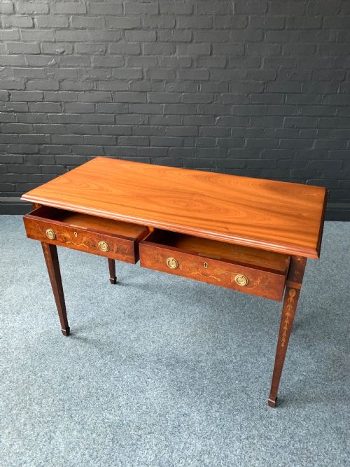 PRETTY VICTORIAN INLAID MAHOGANY TWODRAWER CONSOLE TABLE - ADDITIONAL PHOTO 2