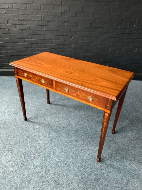 PRETTY VICTORIAN INLAID MAHOGANY TWODRAWER CONSOLE TABLE - ADDITIONAL PHOTO 4