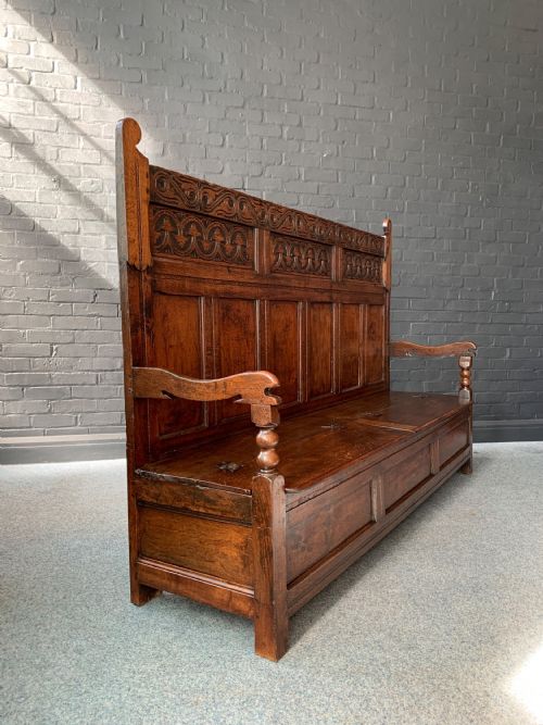 CARVED OAK HALL SETTLE BENCH - ADDITIONAL PHOTO 8