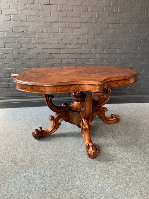 VICTORIAN BURR WALNUT CENTER TABLE - ADDITIONAL PHOTO 1