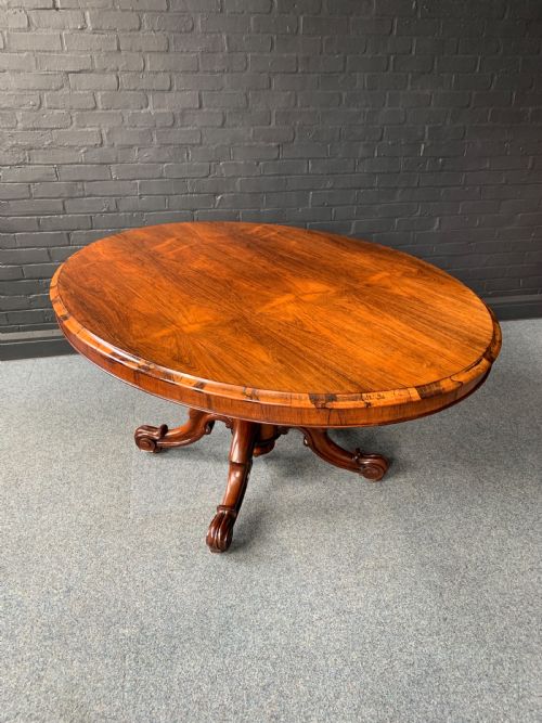 VICTORIAN ROSEWOOD OVAL TILT TOP CENTER TABLE - ADDITIONAL PHOTO 4