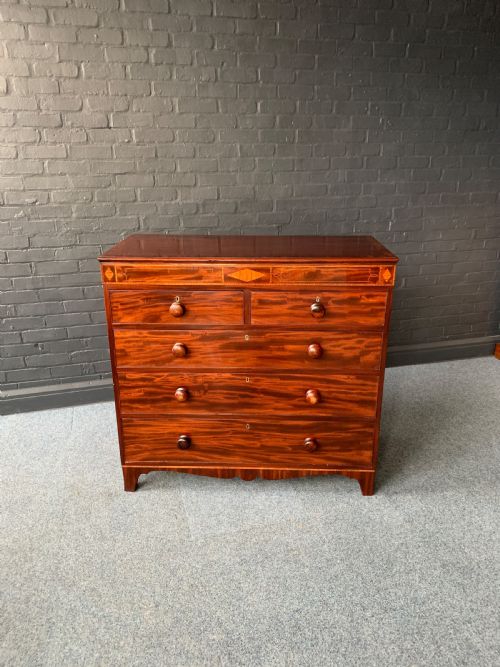 19TH CENTURY INLAID MAHOGANY CHEST OF DRAWERS - ADDITIONAL PHOTO 1