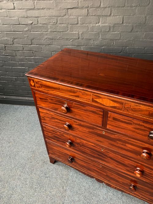19TH CENTURY INLAID MAHOGANY CHEST OF DRAWERS - ADDITIONAL PHOTO 2