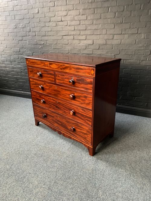 19TH CENTURY INLAID MAHOGANY CHEST OF DRAWERS - ADDITIONAL PHOTO 5