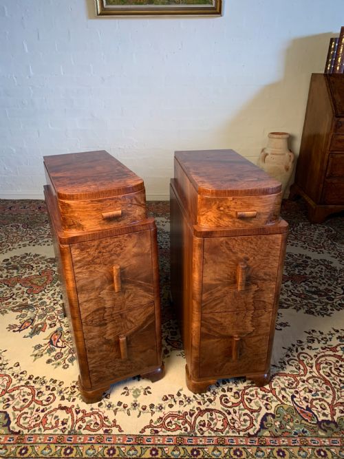 PAIR OF ART DECO BURR WALNUT BEDSIDES CABINET - ADDITIONAL PHOTO 7
