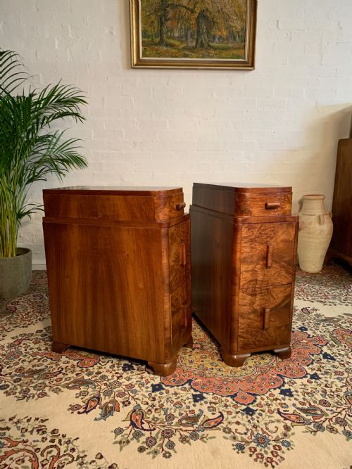 PAIR OF ART DECO BURR WALNUT BEDSIDES CABINET - ADDITIONAL PHOTO 3