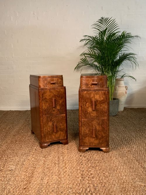 pair of art deco burr walnut bedsides cabinet - CATEGORY: ANTIQUE CUPBOARDS - DATED 1930