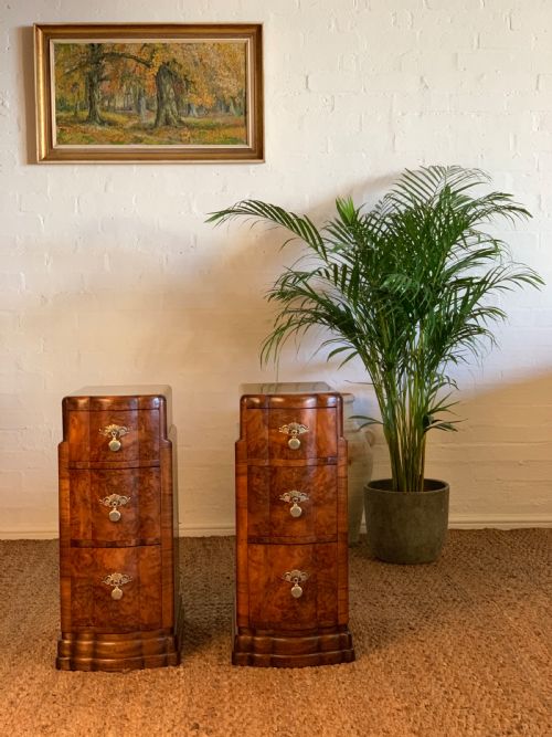 PAIR OF ART DECO BURR WALNUT BEDSIDE NIGHTSTANDS - ADDITIONAL PHOTO 1