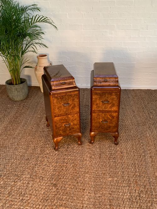 ART DECO BURR WALNUT BEDSIDE NIGHTSTANDS - ADDITIONAL PHOTO 1