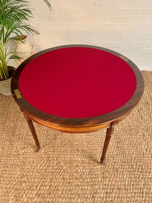 ROSEWOOD INLAID DEMILUNE GAMES TABLE - ADDITIONAL PHOTO 1
