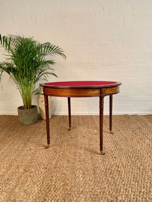 ROSEWOOD INLAID DEMILUNE GAMES TABLE - ADDITIONAL PHOTO 2