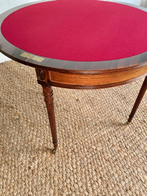 ROSEWOOD INLAID DEMILUNE GAMES TABLE - ADDITIONAL PHOTO 4
