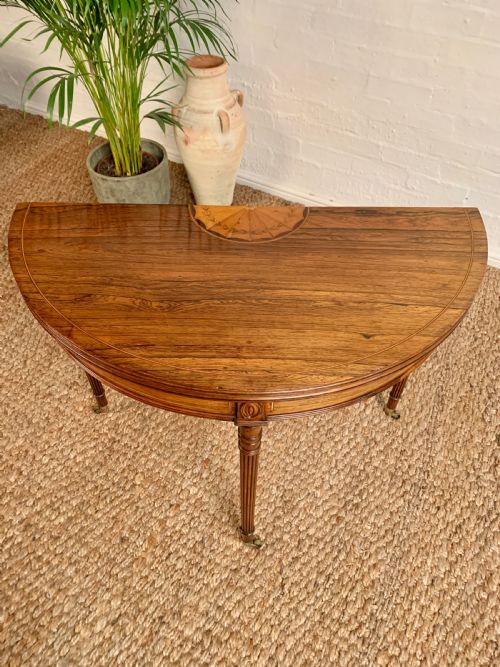 ROSEWOOD INLAID DEMILUNE GAMES TABLE - ADDITIONAL PHOTO 8