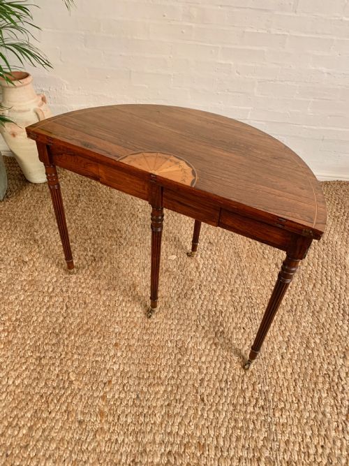ROSEWOOD INLAID DEMILUNE GAMES TABLE - ADDITIONAL PHOTO 9