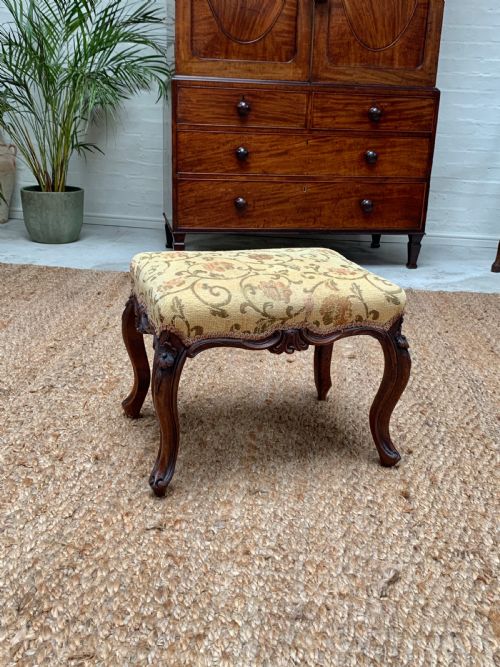 19TH CENTURY ANTIQUE UPHOLSTERED FOOTSTOOL - ADDITIONAL PHOTO 1