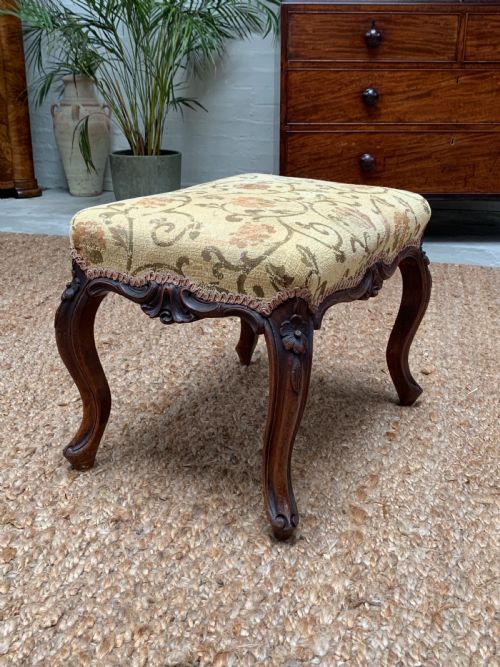 19TH CENTURY ANTIQUE UPHOLSTERED FOOTSTOOL - ADDITIONAL PHOTO 4