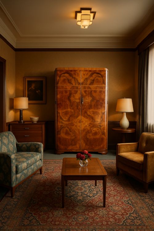 ART DECO DOUBLE WARDROBE BURR WALNUT VENEER - ADDITIONAL PHOTO 4