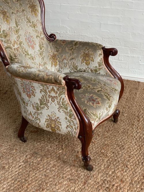 ELEGANT VICTORIAN MAHOGANY GENTLEMANS ARMCHAIR WITH SCROLL ARMS - ADDITIONAL PHOTO 7