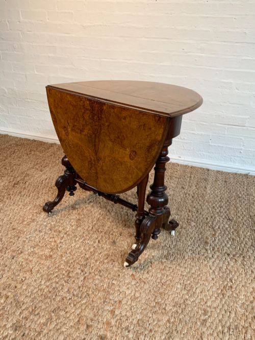 ELEGANT VICTORIAN BURR WALNUT SUTHERLAND TABLE WITH INLAY - ADDITIONAL PHOTO 2