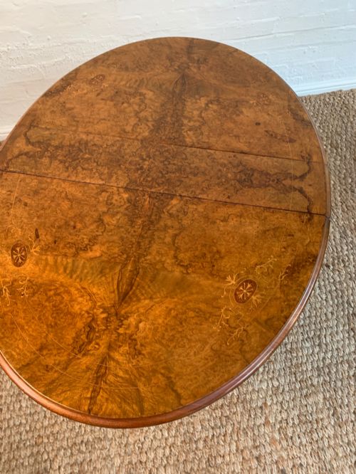 ELEGANT VICTORIAN BURR WALNUT SUTHERLAND TABLE WITH INLAY - ADDITIONAL PHOTO 7