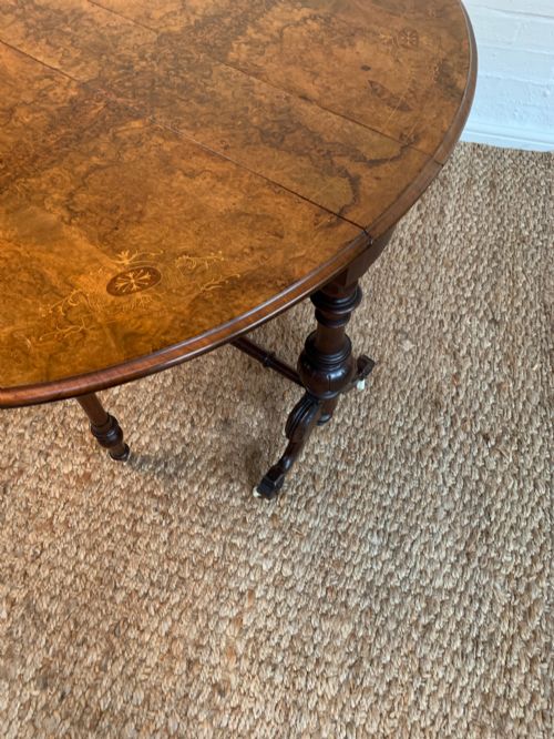 ELEGANT VICTORIAN BURR WALNUT SUTHERLAND TABLE WITH INLAY - ADDITIONAL PHOTO 9