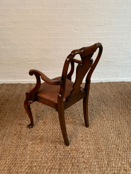 ELEGANT SET OF 6 QUEEN ANNE STYLE BURR WALNUT DINING CHAIRS NEWLY UPHOLSTERED - ADDITIONAL PHOTO 6