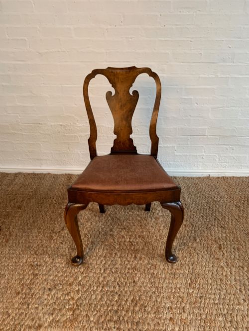 ELEGANT SET OF 6 QUEEN ANNE STYLE BURR WALNUT DINING CHAIRS NEWLY UPHOLSTERED - ADDITIONAL PHOTO 10