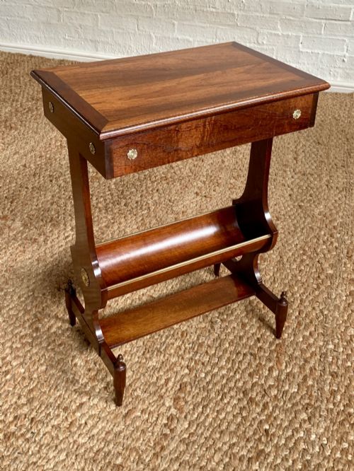 Elegant Antique Mahogany Canterbury Side Table with Drawer & Magazine Rack