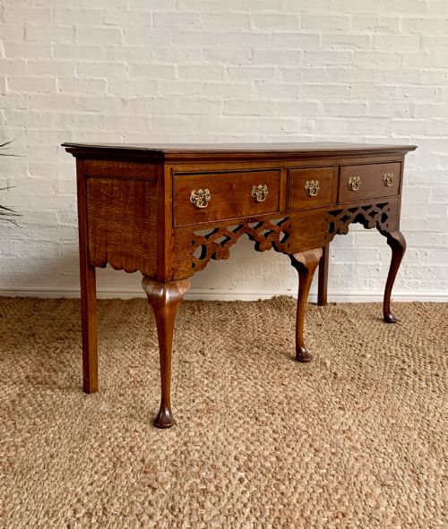 Antique Edwardian Oak Dresser Base / Serving Table with Three Drawers