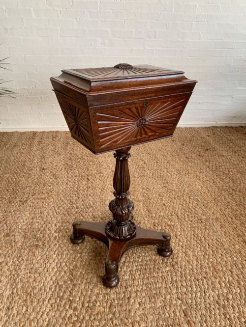 William IV Rosewood Work Table with Caddy Top & Sunburst Carving