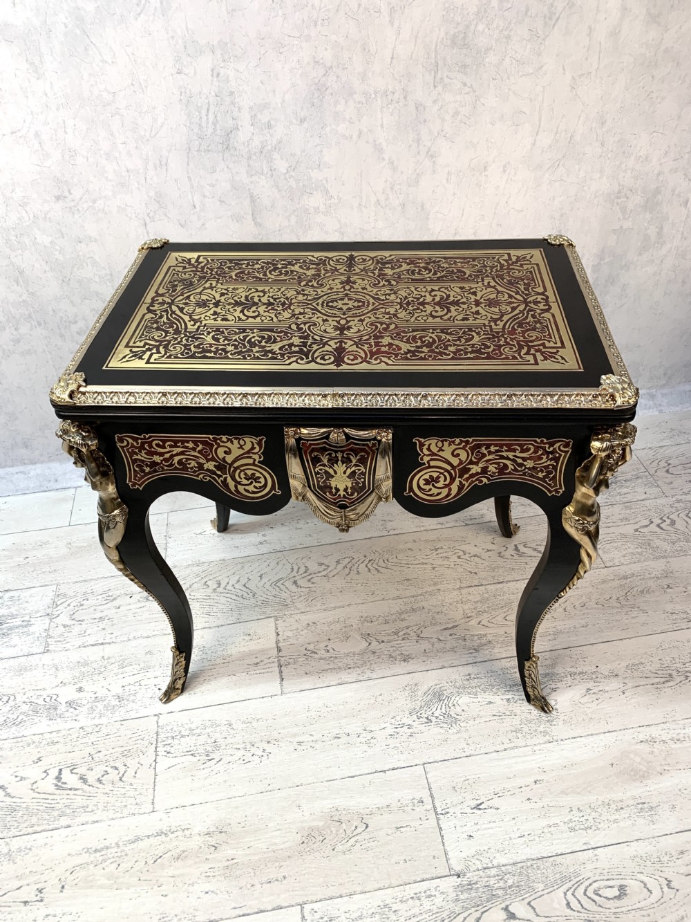 Attractive Antique 19th French Boulle Fold Over Card Table.