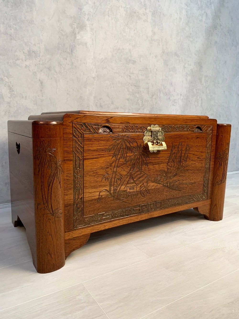 Carved Oriental Camphor Wood Trunk/Chest 