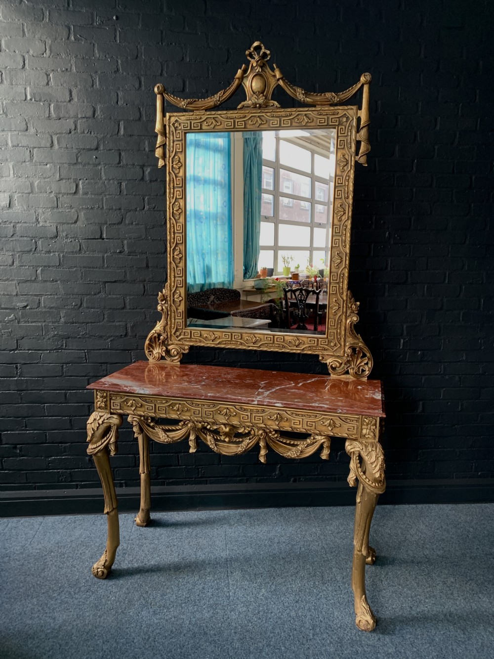 Empire-Style Gilt wood Console Table & Mirror