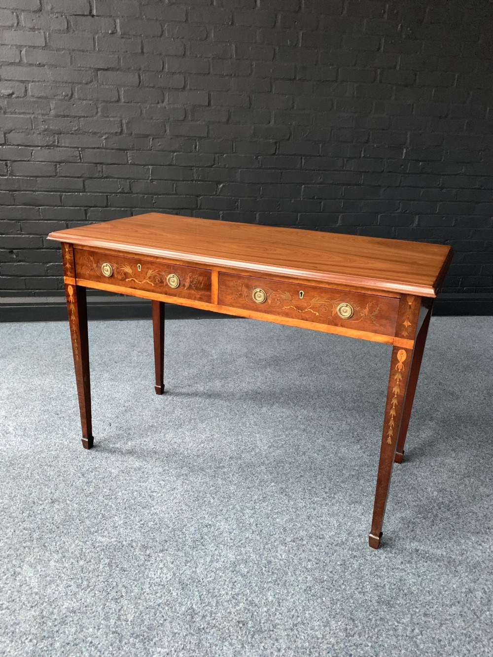 Pretty Victorian Inlaid Mahogany Two-Drawer Console Table