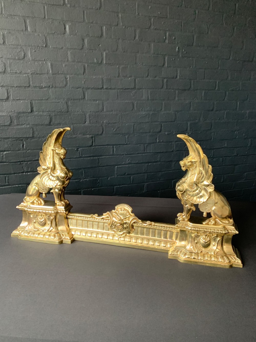 French Cast Brass Griffin Fireplace Chenet