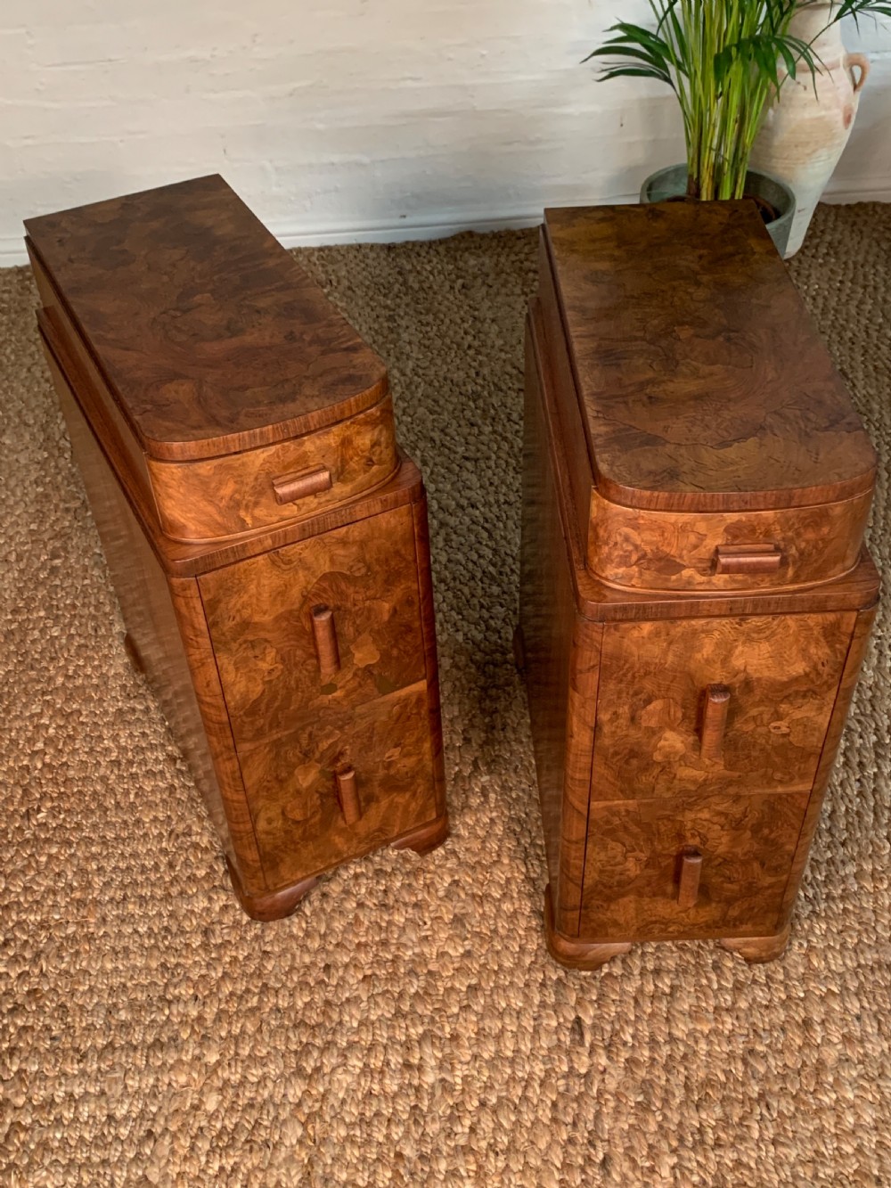 Pair Of Art Deco Burr Walnut Bedsides Cabinet View II