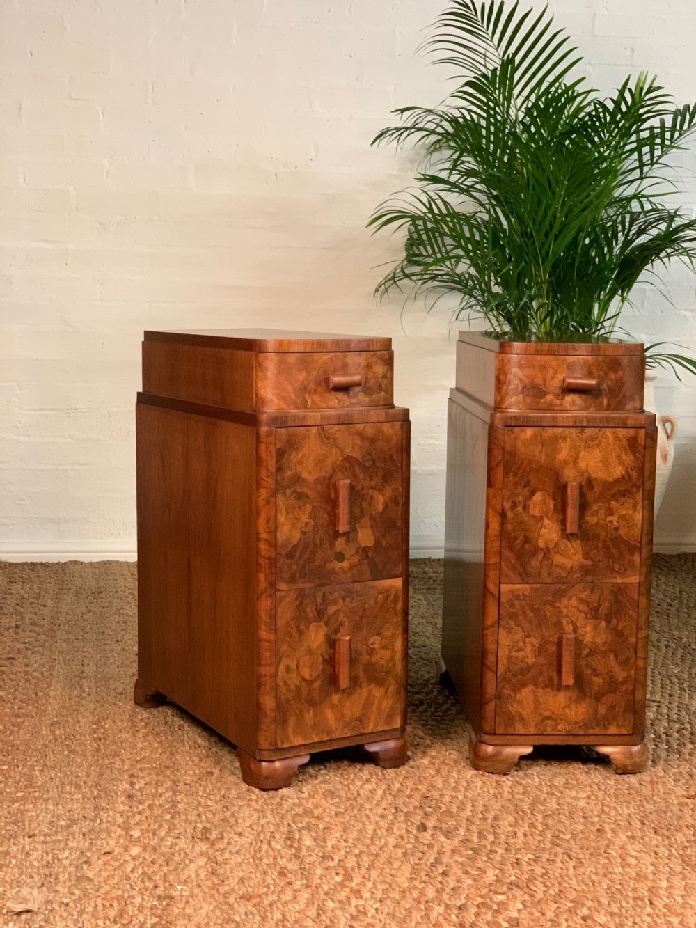 Pair Of Art Deco Burr Walnut Bedsides Cabinet View IV