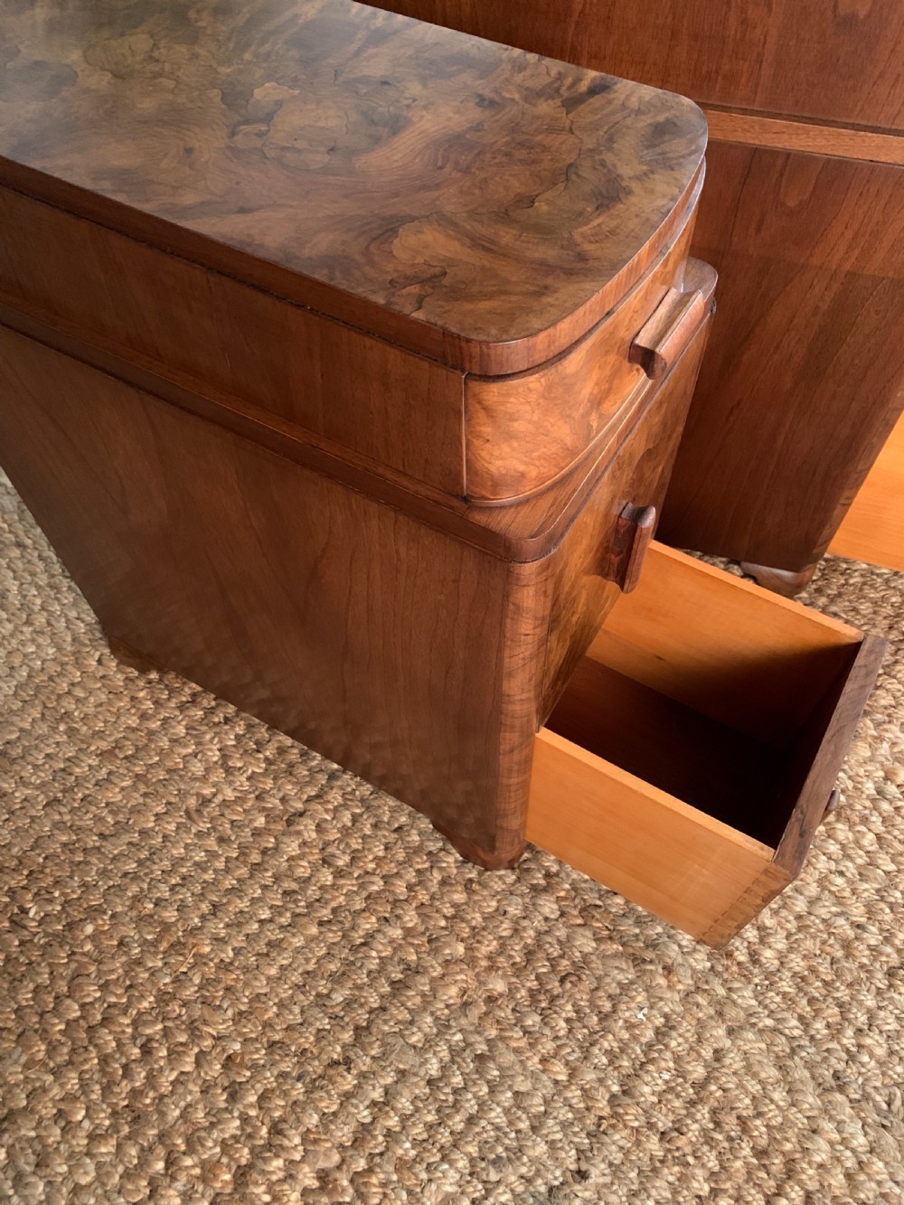 Pair Of Art Deco Burr Walnut Bedsides Cabinet View VI