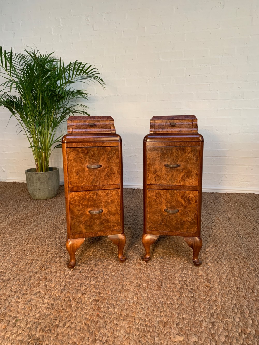Art Deco Burr Walnut Bedside Nightstands