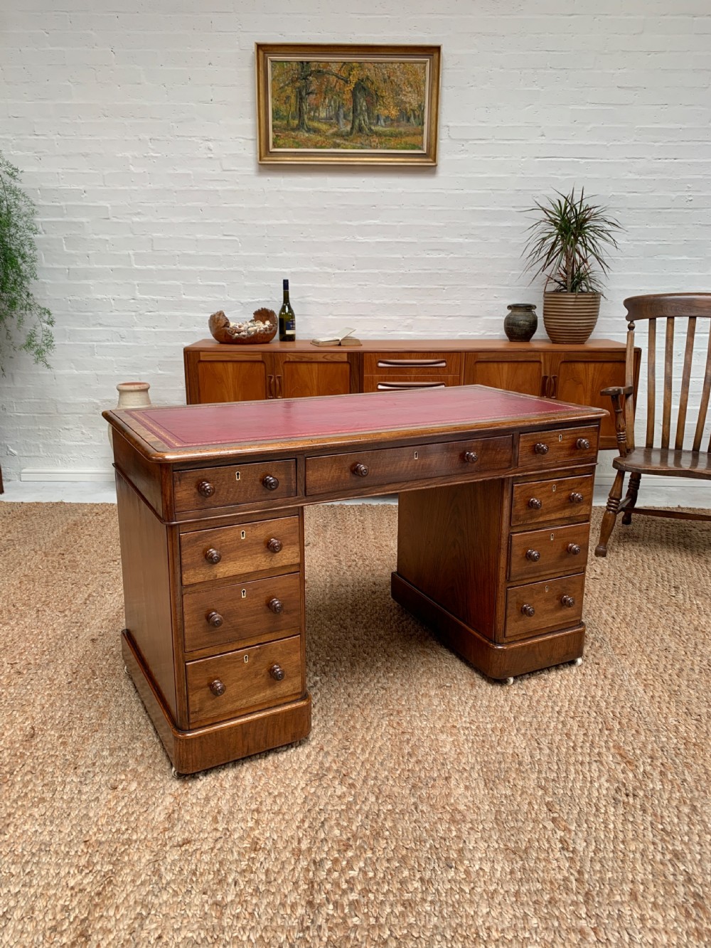 Victorian Walnut Knee Hole Desk