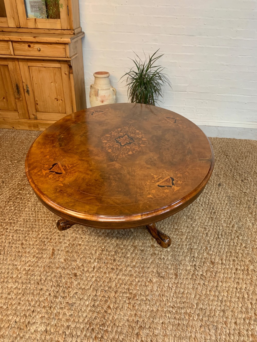 Victorian Burr Walnut Coffee Table with Intricate Inlay Design View III