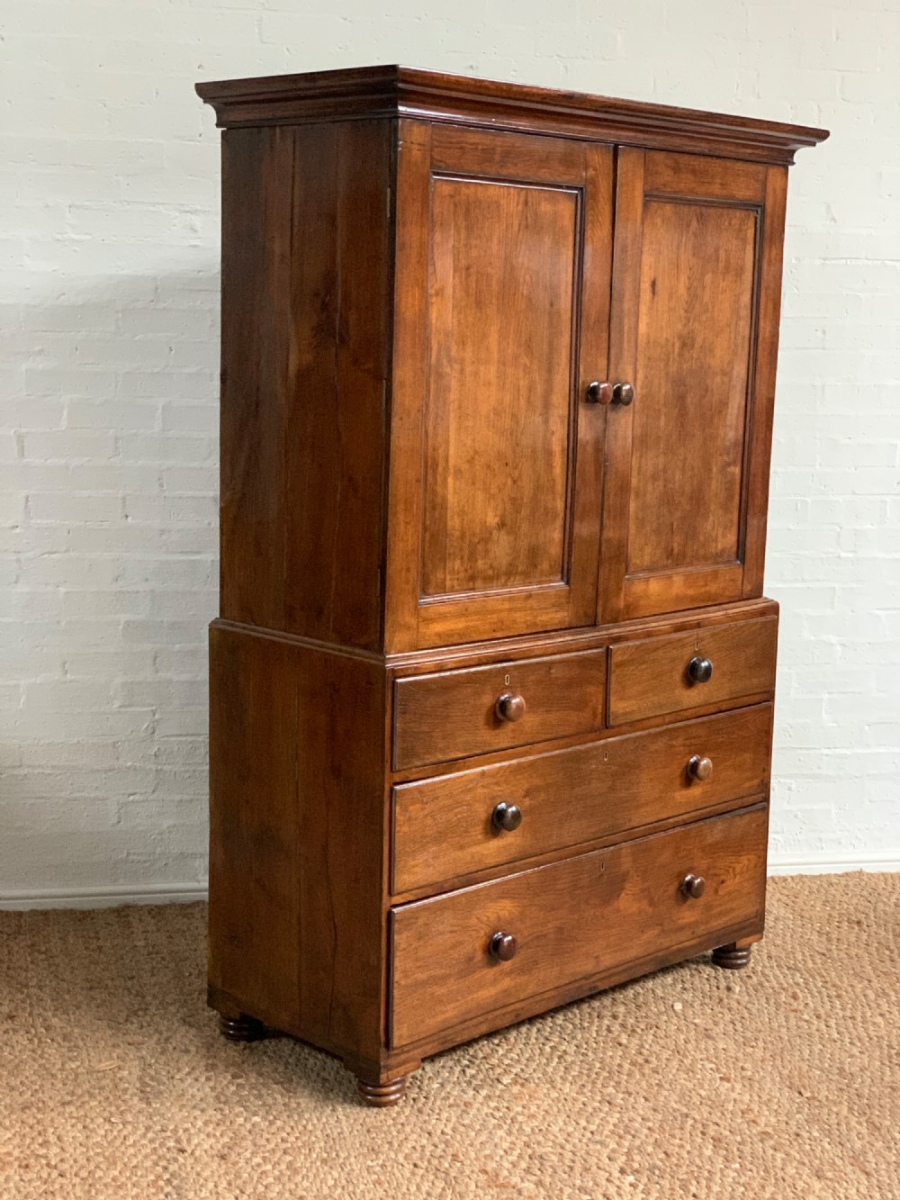 18th Century Oak Linen Press – Solid Oak, Sliding Shelves View II